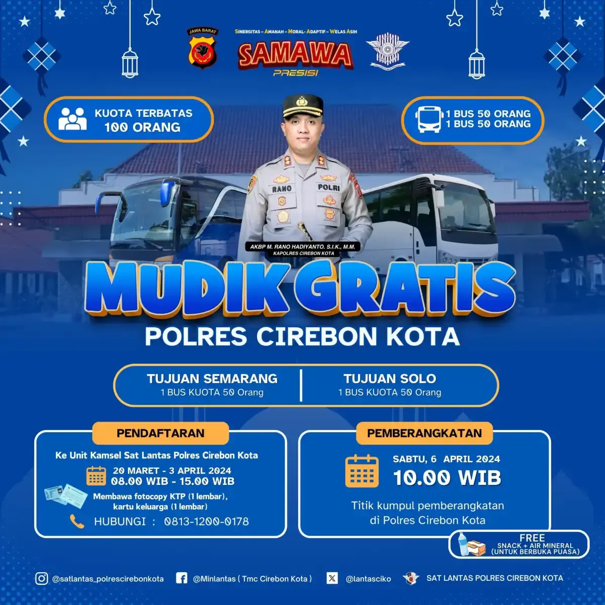 Polres Cirebon Kota Gelar Mudik Gratis Tujuan Semarang dan Solo